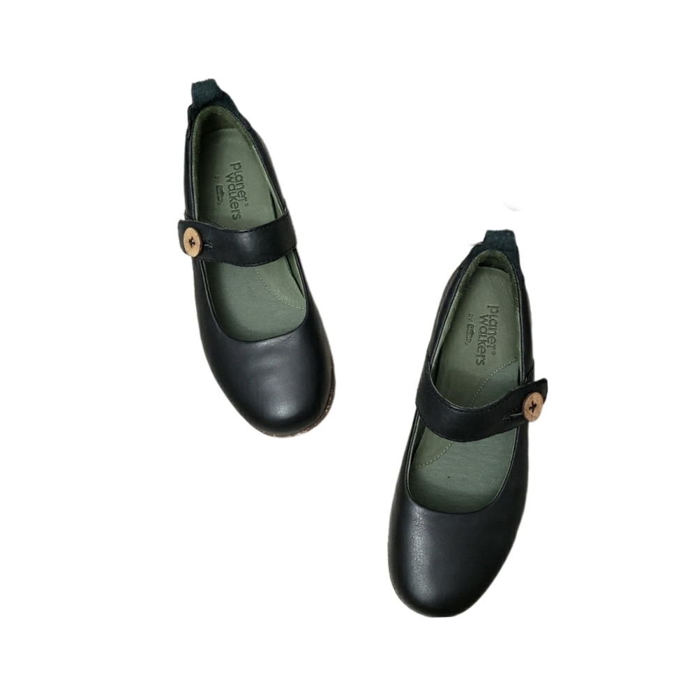 New Planet Walker by SIMPLE Size 6 Black Leather Comfort Mary Janes Flats